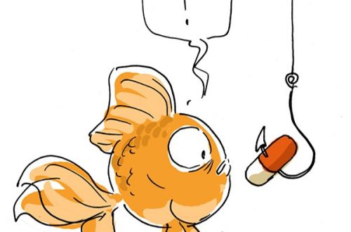 Un poisson qui voit un médicament sur une canne à pêche